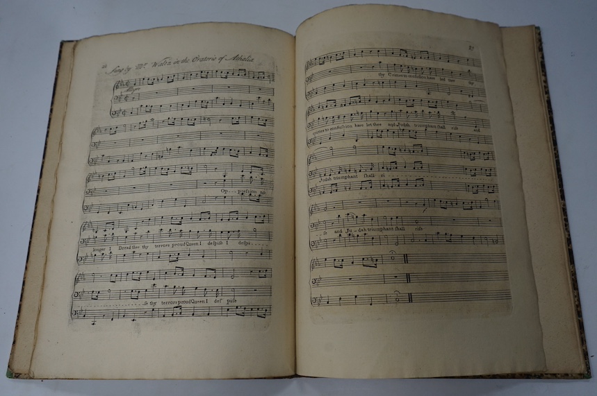 Handel, George Frederic - The most celebrated songs in the Oratorio call’d Athalia...No.545, 1st edition, folio, 19th century quarter calf with speckled boards, 29 pages, engraved throughout, first state of pagination, m